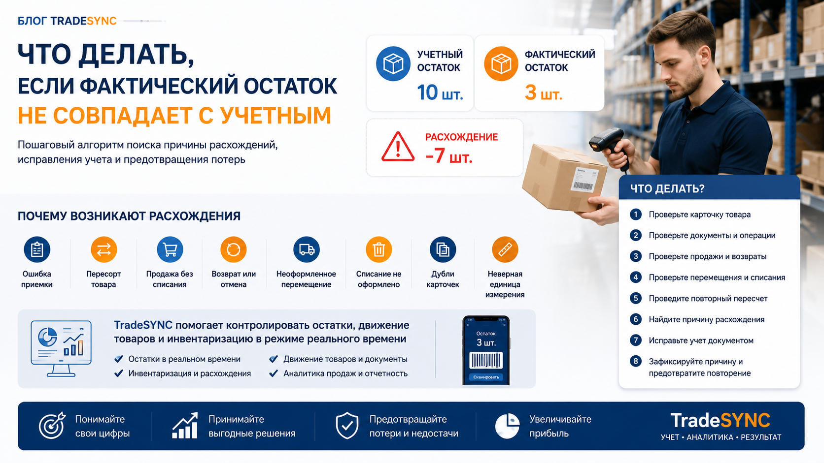Что делать, если фактический остаток не совпадает с учетным